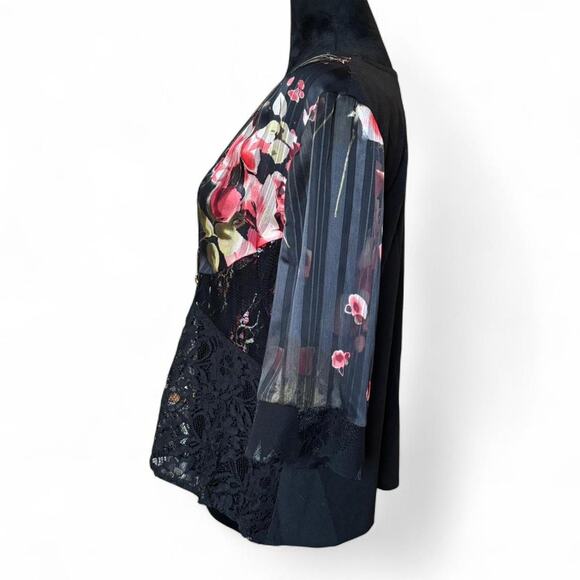 Studio VK Floral Embroidered Lace Kimono Jacket Black Sheer Sleeves PL - Picture 5 of 8